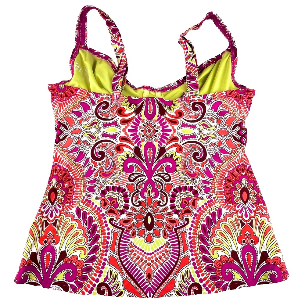 Title Nine Bodacious Pink Paisley Underwire Tankini Swim Top Women's Sz 34DD - Picture 4 of 9